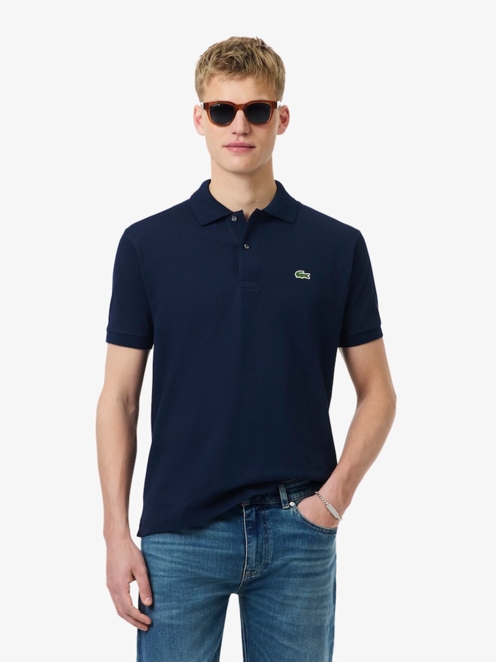 Lacoste Live Men's Navy Polo with Green Crocodile Logo